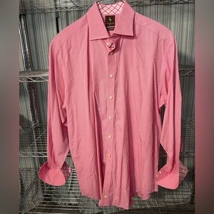 Taylor Byrd Pink Dress Shirt‎ With Checkered Cuffs Size XXL